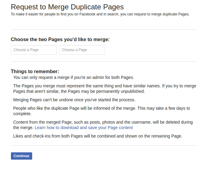 how to merge two facebook pages