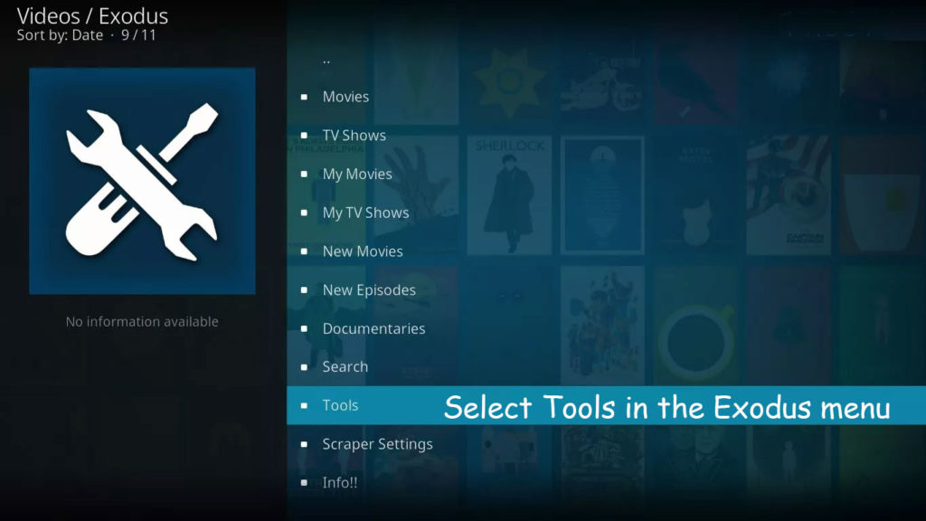 Select Tools in the Exodus menu