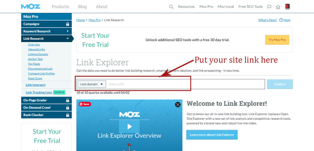MOZ Tool How to Increase Domain Authority