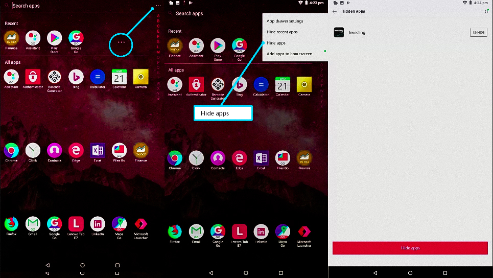 Picture shows about how to find hidden apps on Android. Also highlighting the apps which are hidden.