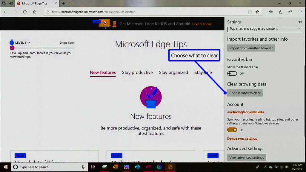 choosing files to clear in Microsoft Edge browser 