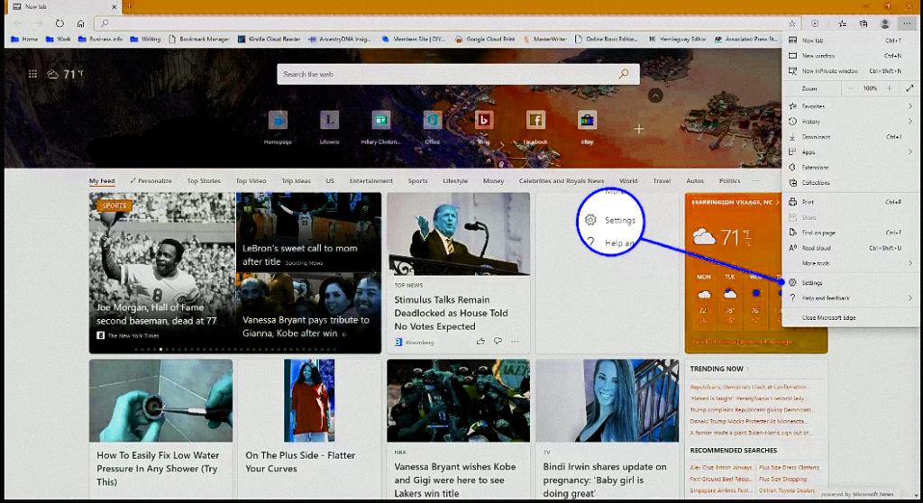 Highlighting Settings in Microsoft Edge browser