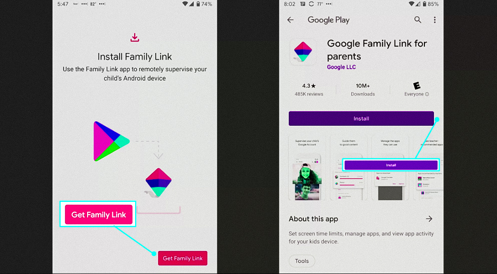 Installation of a Google Play Store app Family Link