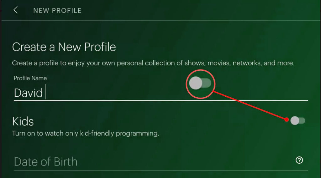 Creating New profile enabling parental lock on Hulu