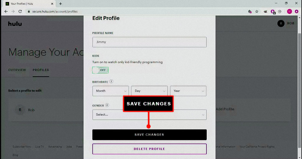highlighting Save changes option