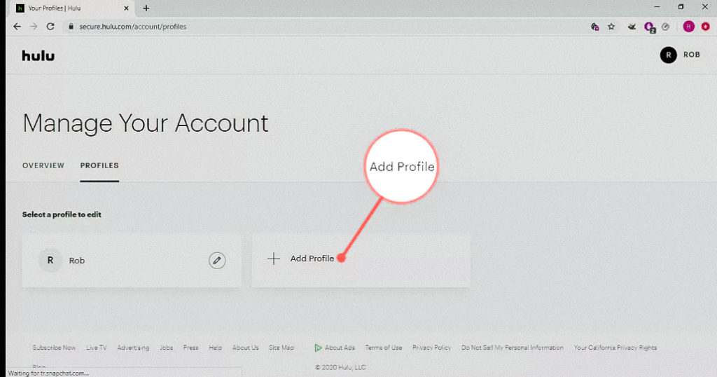 Adding profile on Hulu with parental lock