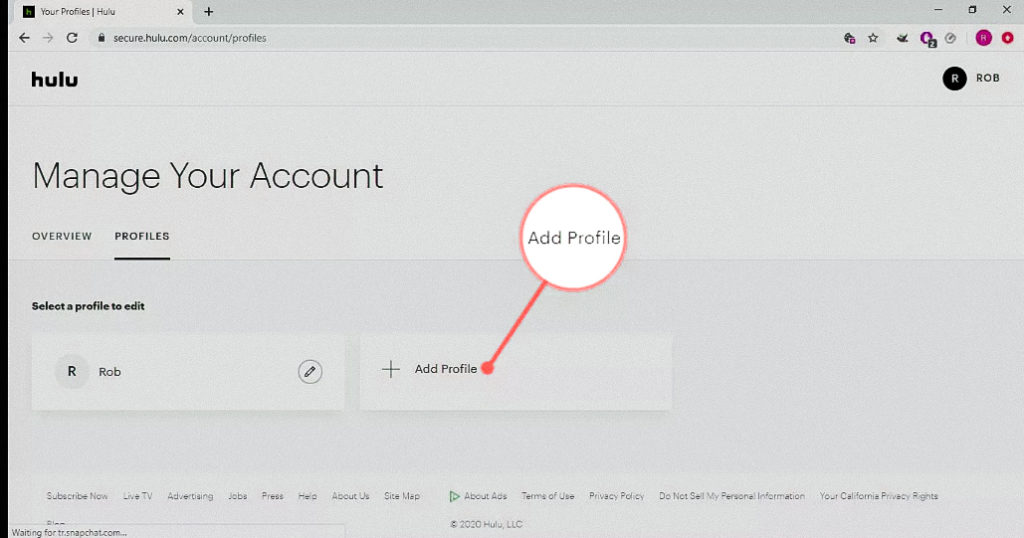 Adding profile on Hulu with parental lock