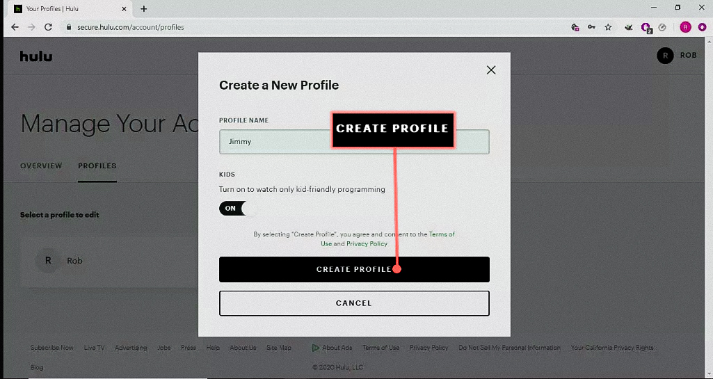 Creating a Hulu profile