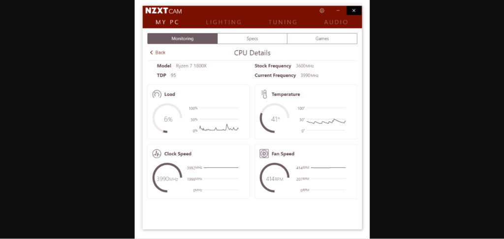 NZXT Cam showing how to check CPU temperature.