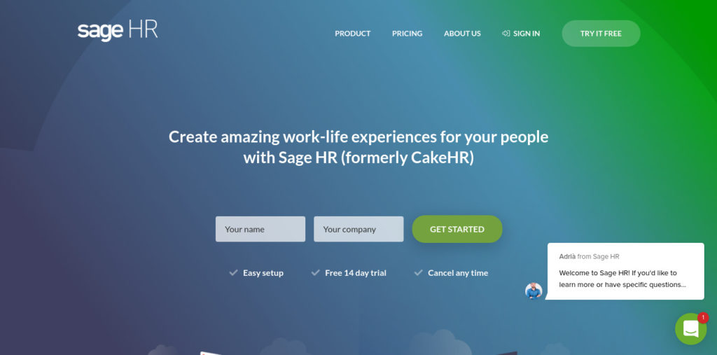 Sage HR home page and sign up best software for HR solutions. One of the best employee scheduling apps.