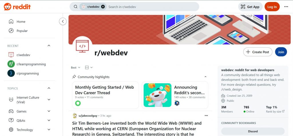 Reddit's Subreddits for Software Developers