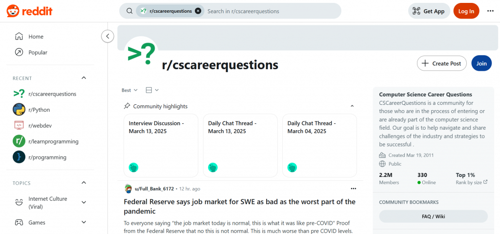Reddit's Subreddits for Software Developers
