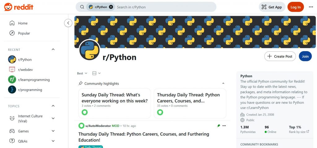 Reddit's Subreddits for Software Developers
