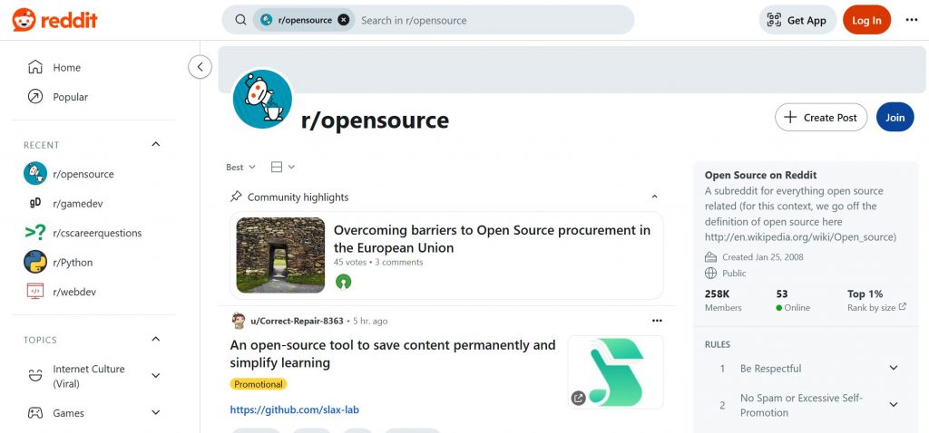 Reddit's Subreddits for Software Developers